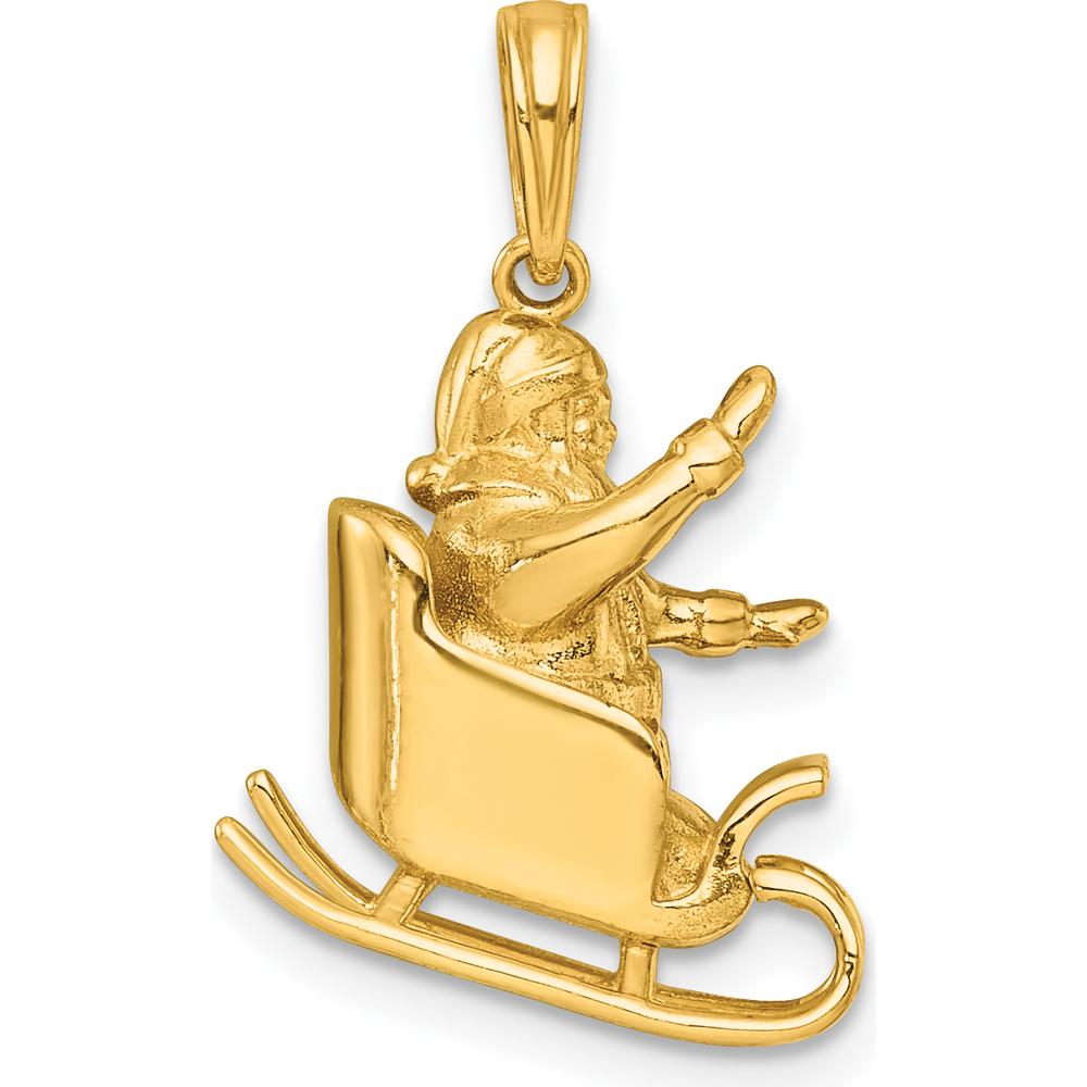 14K Yellow Gold 3D Waving Santa in Sleigh Charm - Polished Finish by Oro Pregiato