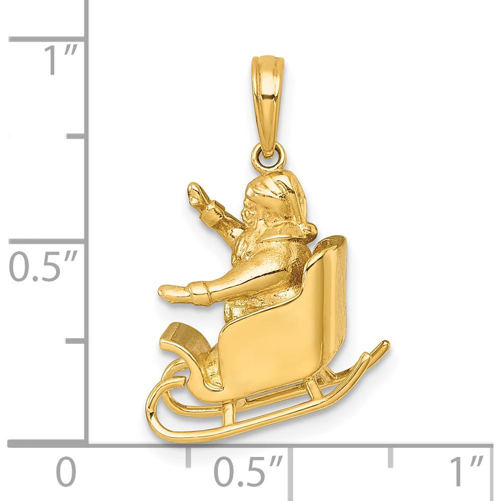 14K Yellow Gold 3D Waving Santa in Sleigh Charm - Polished Finish by Oro Pregiato