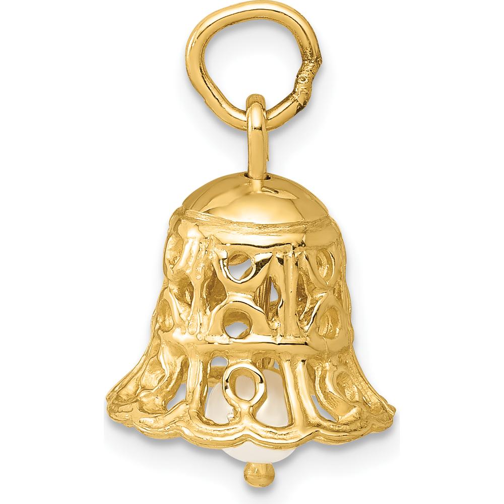 14K Yellow Gold 3D Wedding Bell Charm with Freshwater Cultured Pearl Clapper by Oro Pregiato