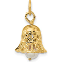 14K Yellow Gold 3D Wedding Bell Charm with Freshwater Cultured Pearl Clapper by Oro Pregiato