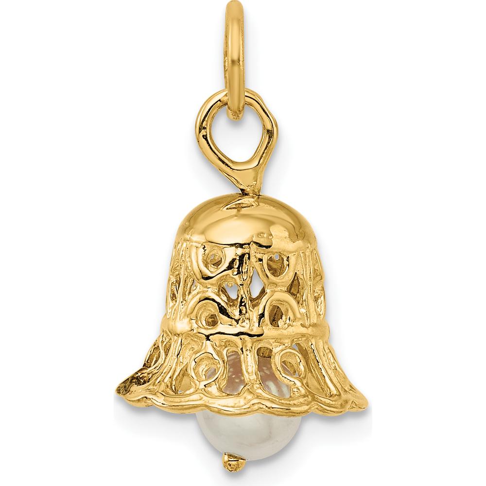 14K Yellow Gold 3D Wedding Bell Charm with Freshwater Cultured Pearl Clapper by Oro Pregiato