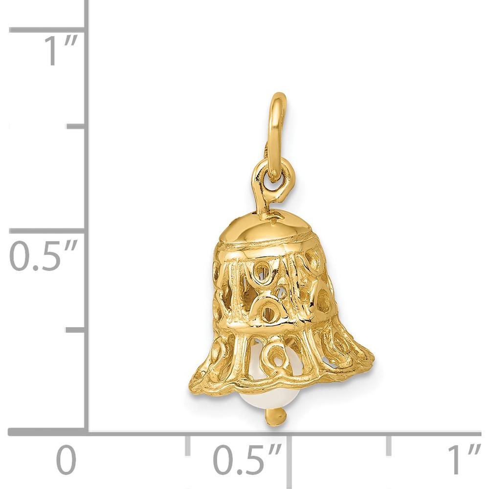 14K Yellow Gold 3D Wedding Bell Charm with Freshwater Cultured Pearl Clapper by Oro Pregiato