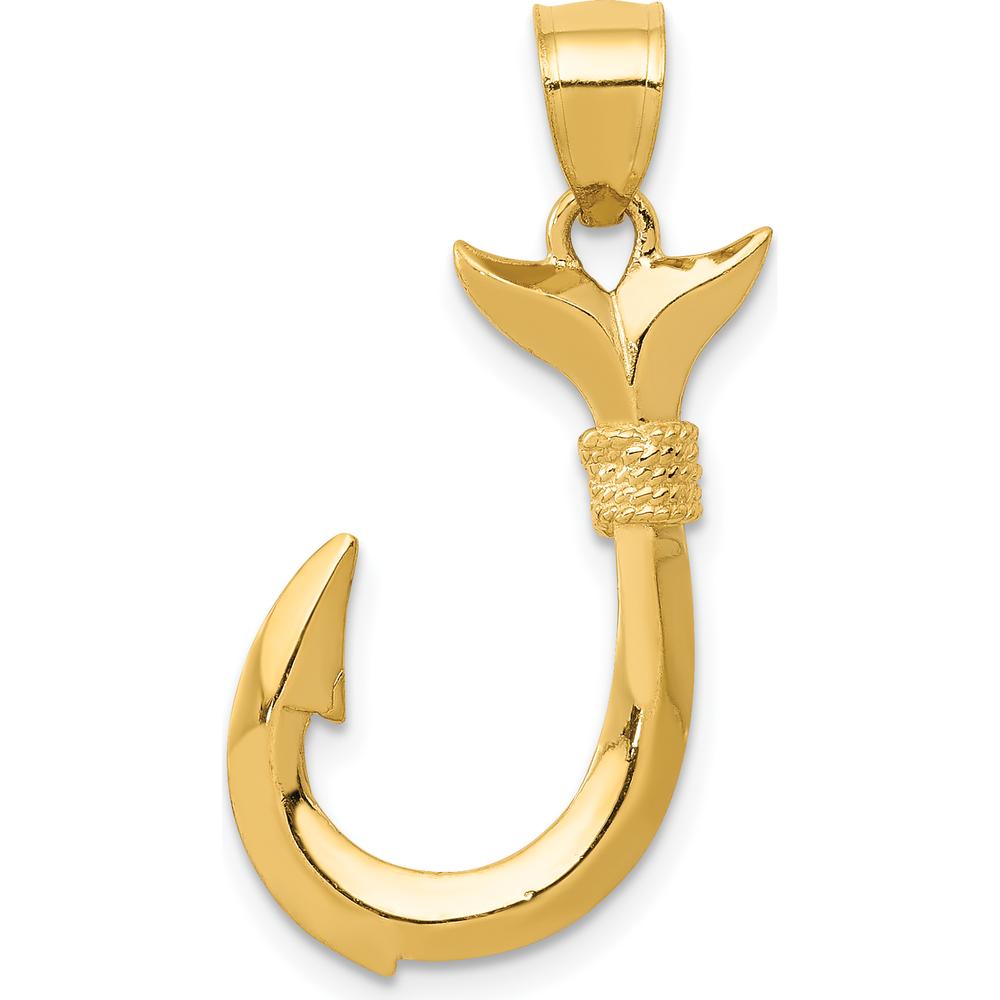 14K Yellow Gold 3D Whale Tail Hook Pendant by Oro Pregiato
