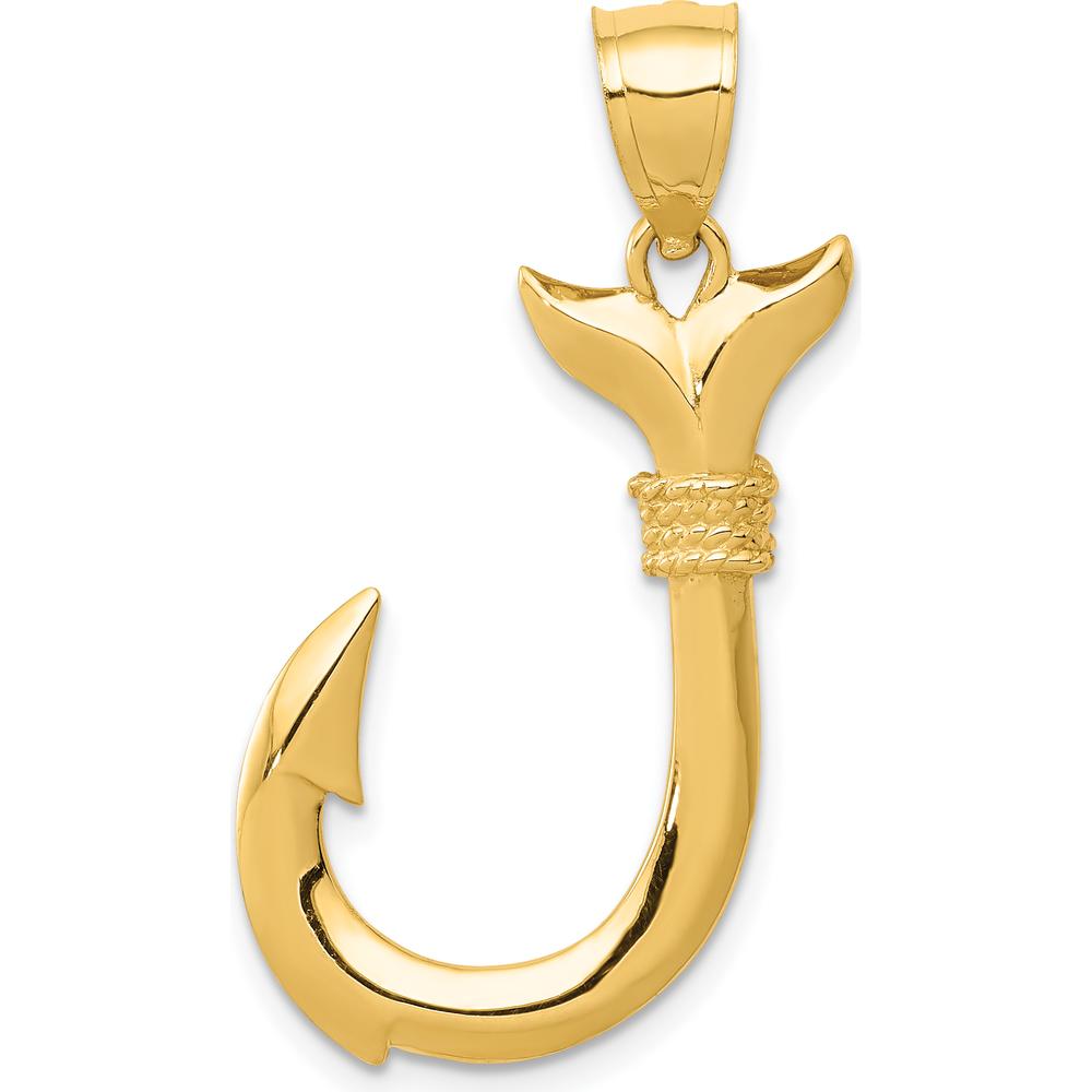 14K Yellow Gold 3D Whale Tail Hook Pendant - Masculine Ocean-Inspired Design by Oro Pregiato