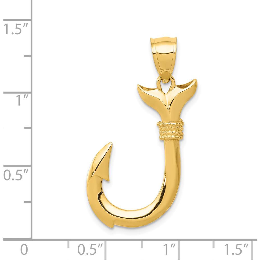 14K Yellow Gold 3D Whale Tail Hook Pendant - Masculine Ocean-Inspired Design by Oro Pregiato