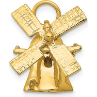14K Yellow Gold 3D Windmill Charm with Movable Blades - 18mm Length