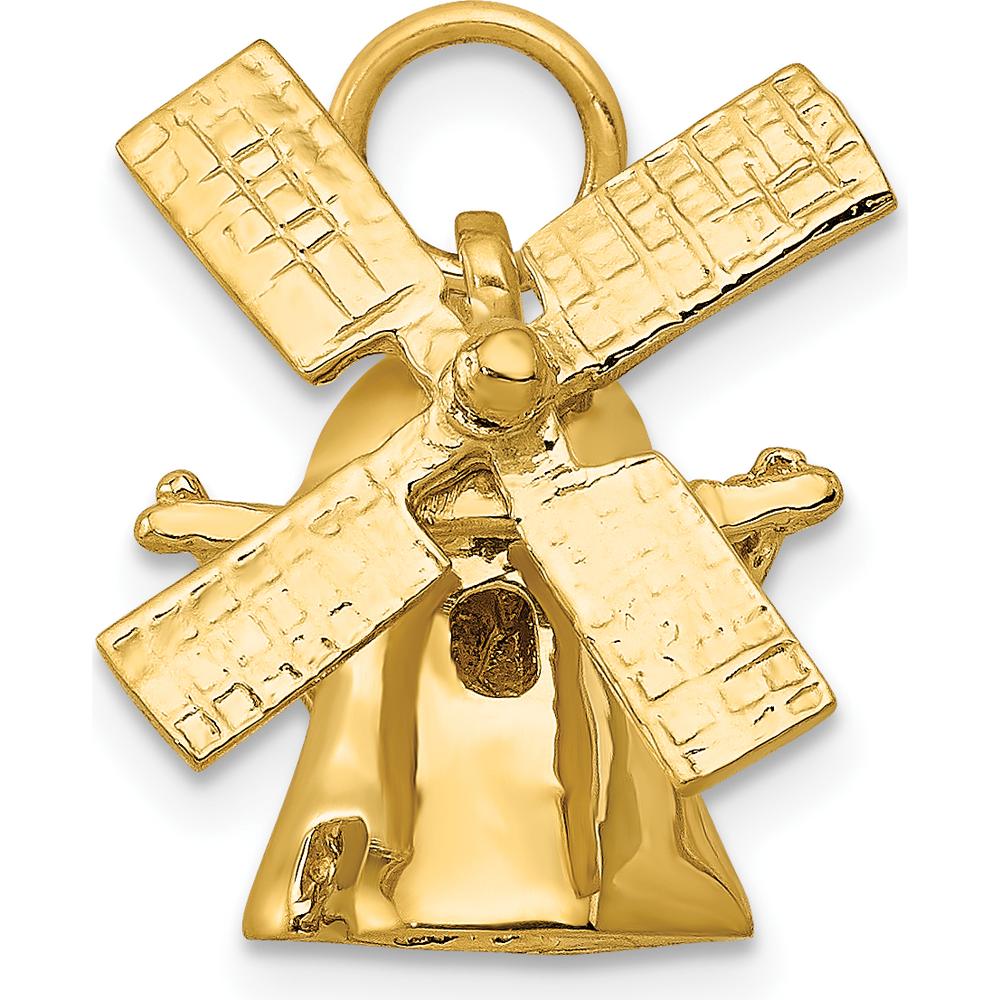 14K Yellow Gold 3D Windmill Charm with Movable Blades - 18mm Length