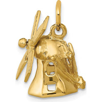14K Yellow Gold 3D Windmill Charm with Movable Blades - 18mm Length