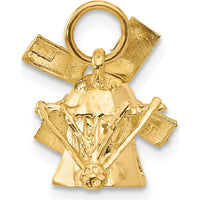 14K Yellow Gold 3D Windmill Charm with Movable Blades - 18mm Length