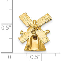 14K Yellow Gold 3D Windmill Charm with Movable Blades - 18mm Length