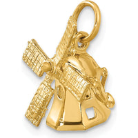 14K Yellow Gold 3D Windmill Charm with Movable Blades - 18mm Length