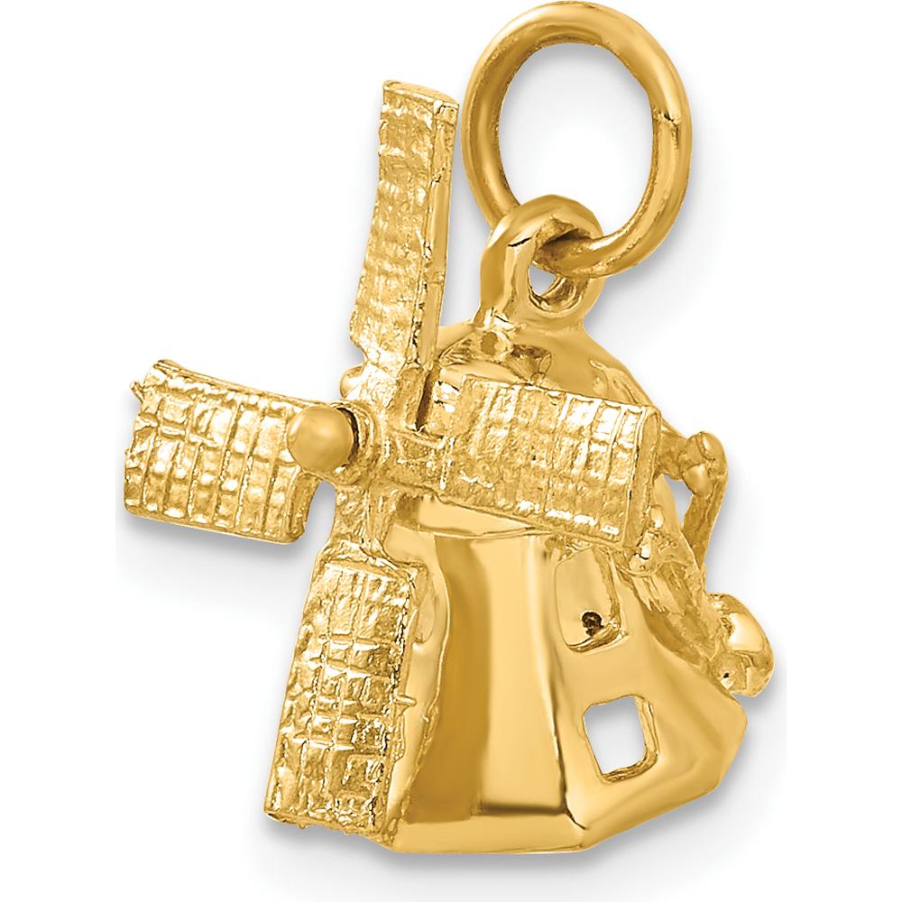 14K Yellow Gold 3D Windmill Charm with Movable Blades - 18mm Length