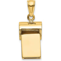 14K Yellow Gold 3D Working Whistle Charm with Polished Finish by Oro Pregiato