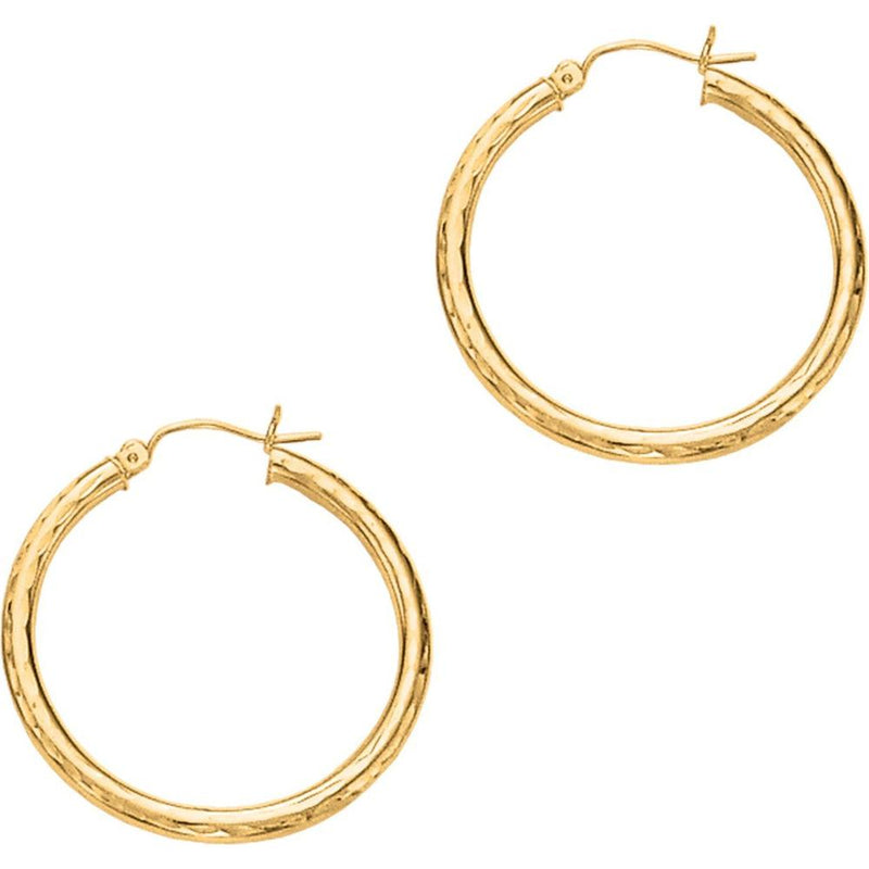 14K Yellow Gold 3mm Diamond Cut Medium Hoop Earrings - Classic Diamond Cut Finish by Orozza Fine Jewelry