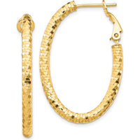 14K Yellow Gold 3mm Diamond-Cut Oval Hoop Earrings with Omega Clip Back by 0