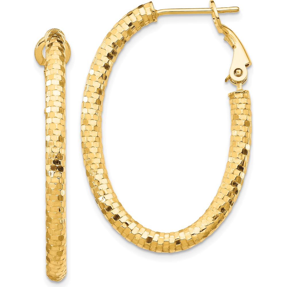 14K Yellow Gold 3mm Diamond-Cut Oval Hoop Earrings with Omega Clip Back by 0