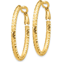 14K Yellow Gold 3mm Diamond-Cut Oval Hoop Earrings with Omega Clip Back by 0