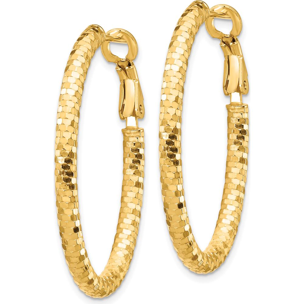 14K Yellow Gold 3mm Diamond-Cut Oval Hoop Earrings with Omega Clip Back by 0