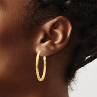14K Yellow Gold 3mm Diamond-Cut Oval Hoop Earrings with Omega Clip Back by 0