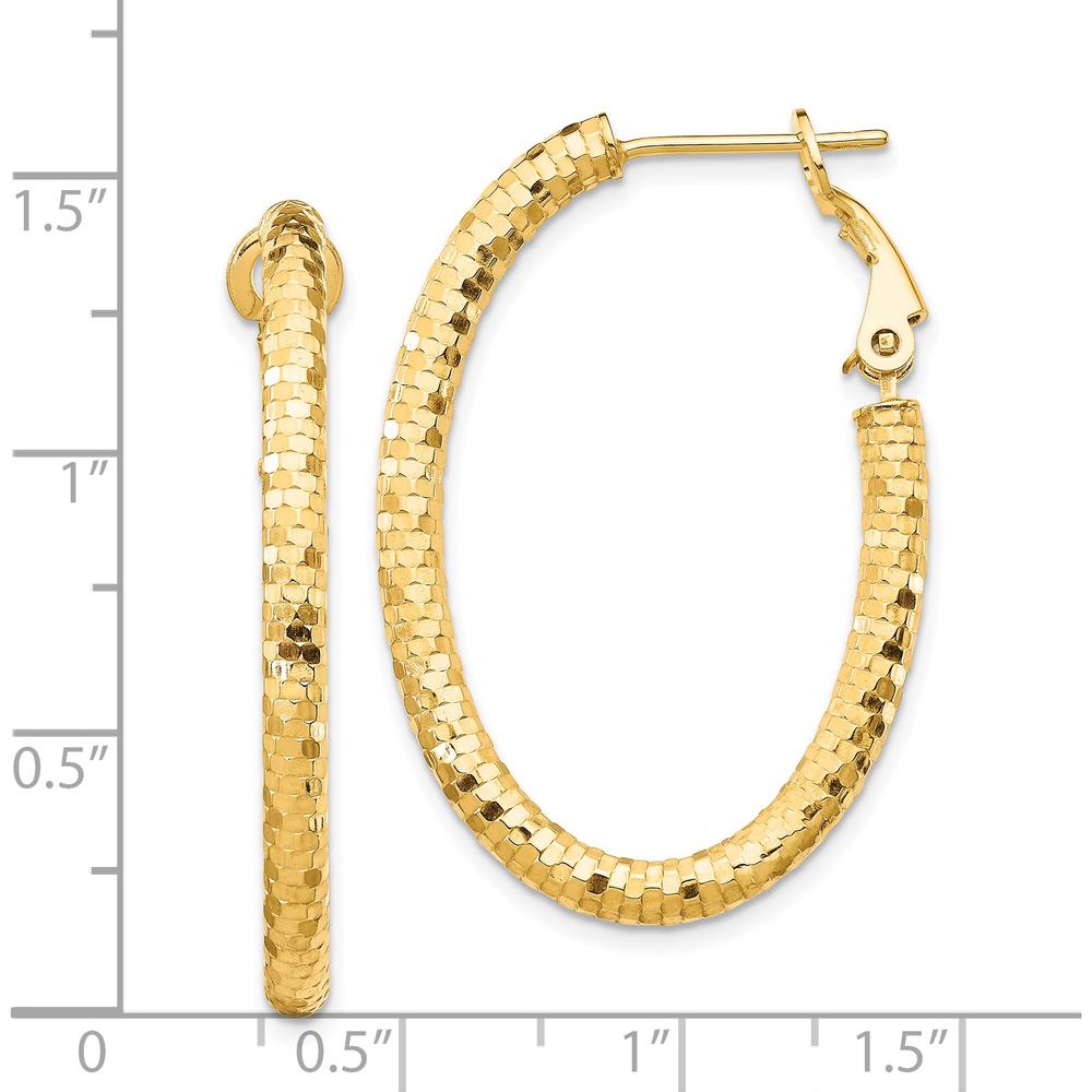14K Yellow Gold 3mm Diamond-Cut Oval Hoop Earrings with Omega Clip Back by 0