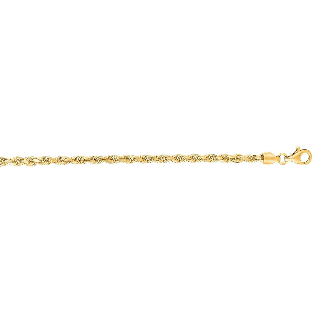 14K Yellow Gold 3mm Diamond Cut Rope Chain Bracelet - 7" with Lobster Clasp by Orozza Fine Jewelry