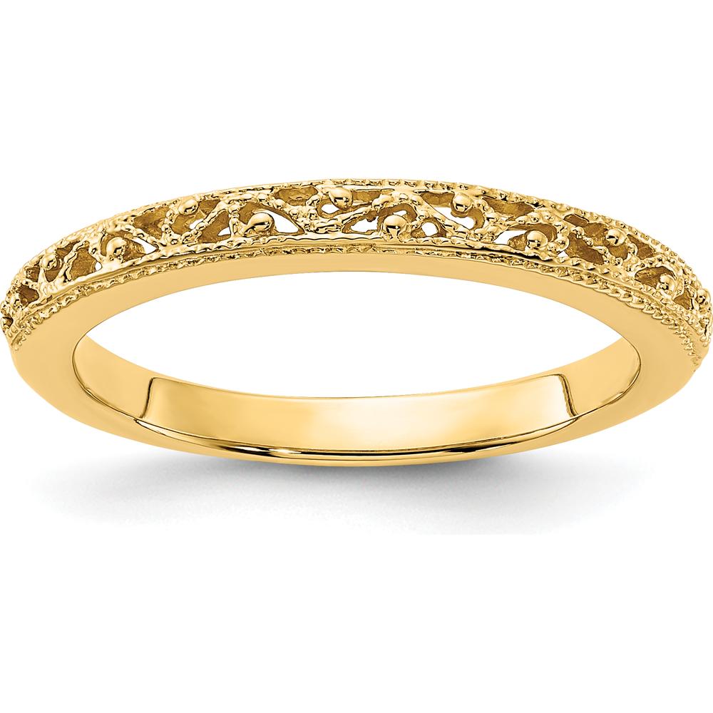 14K Yellow Gold 3mm Filigree Wedding Band - Polished Finish by Luciano & Cie