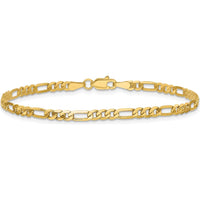14K Yellow Gold 3mm Flat Figaro Chain Bracelet with Lobster Clasp - 8" Length by Oro Pregiato