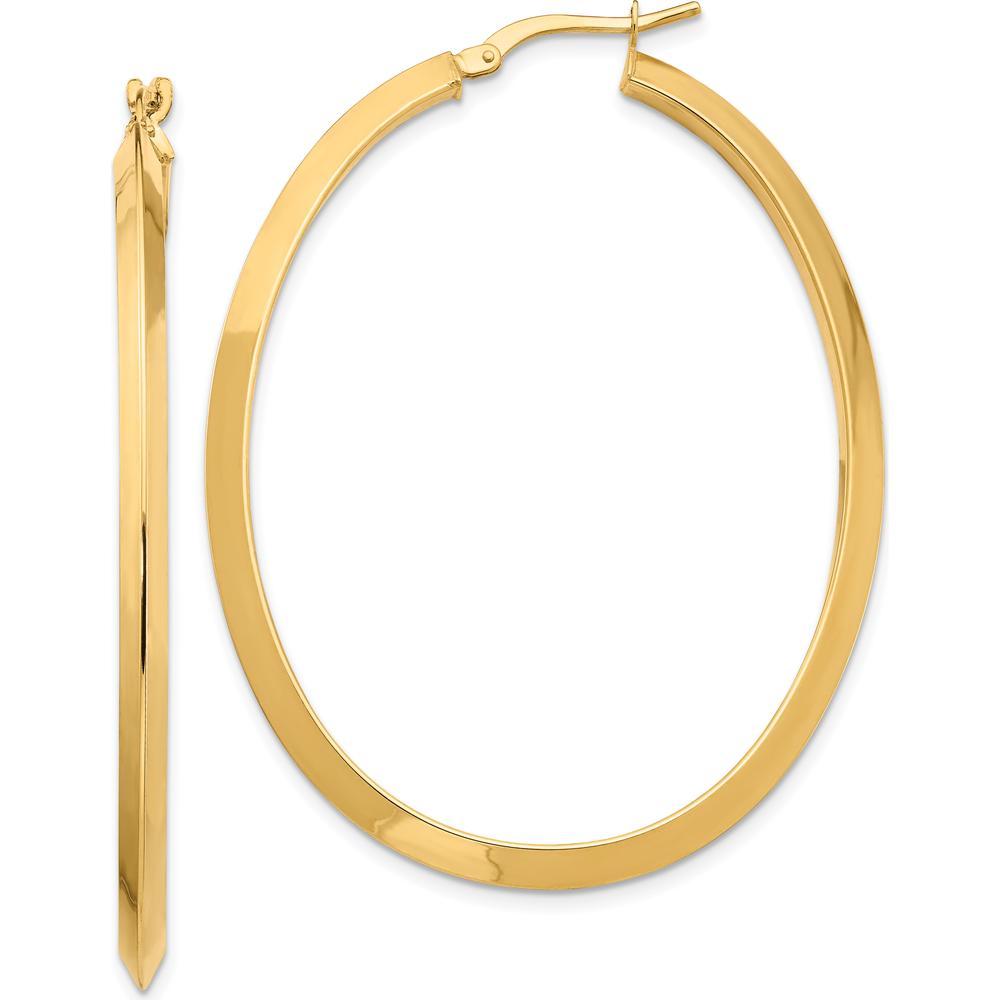 14K Yellow Gold 3mm Knife Edge Oval Large Hoop Earrings by 0