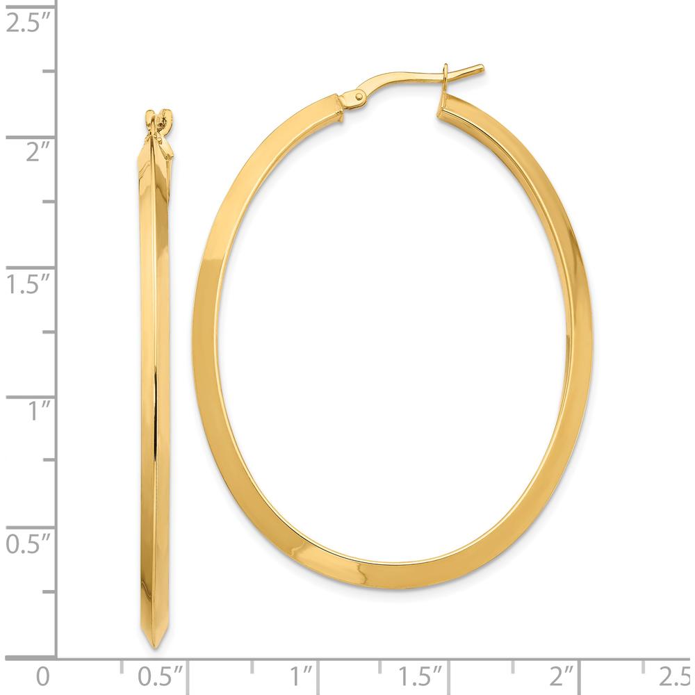 14K Yellow Gold 3mm Knife Edge Oval Large Hoop Earrings by 0