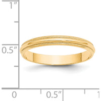 14K Yellow Gold 3mm Lightweight Half Round Wedding Band with Milgrain Edges - Size 7.5 by Luciano & Cie