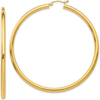 14K Yellow Gold 3mm Lightweight Polished Tube Hoop Earrings - 60mm Length by 0