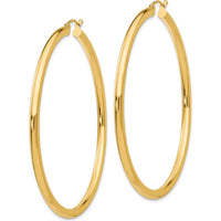 14K Yellow Gold 3mm Lightweight Polished Tube Hoop Earrings - 60mm Length by 0