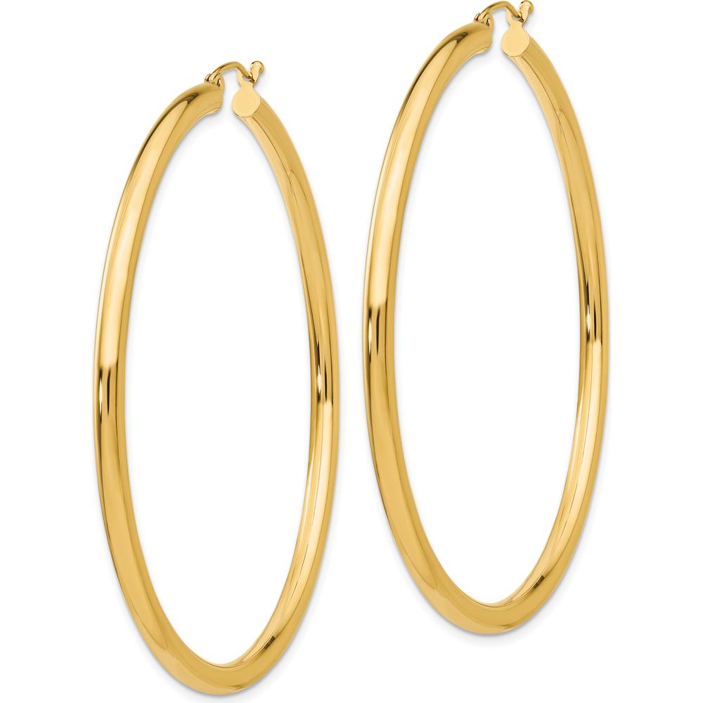 14K Yellow Gold 3mm Lightweight Polished Tube Hoop Earrings - 60mm Length by 0