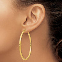 14K Yellow Gold 3mm Lightweight Polished Tube Hoop Earrings - 60mm Length by 0