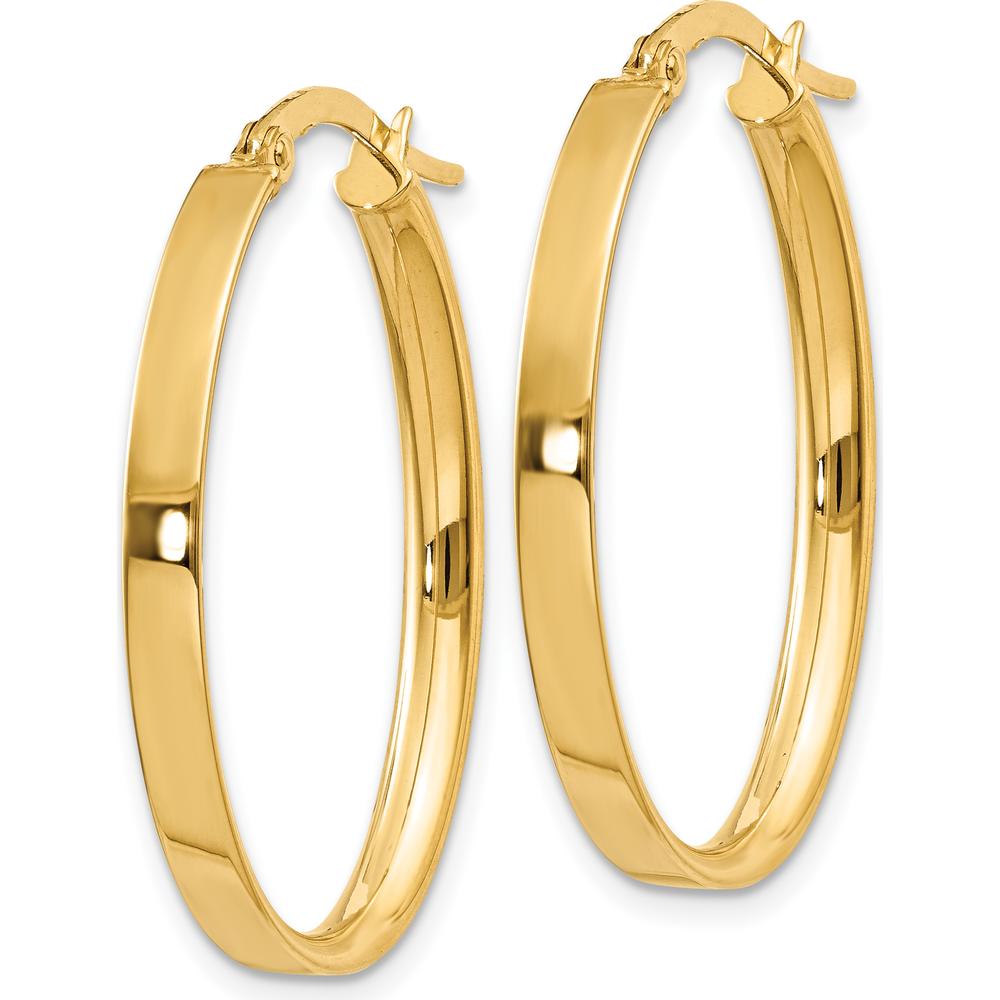 14K Yellow Gold 3mm Oval Hoop Earrings - Polished Finish by Monteluci Fine Jewelry