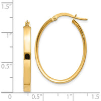 14K Yellow Gold 3mm Oval Hoop Earrings - Polished Finish by Monteluci Fine Jewelry
