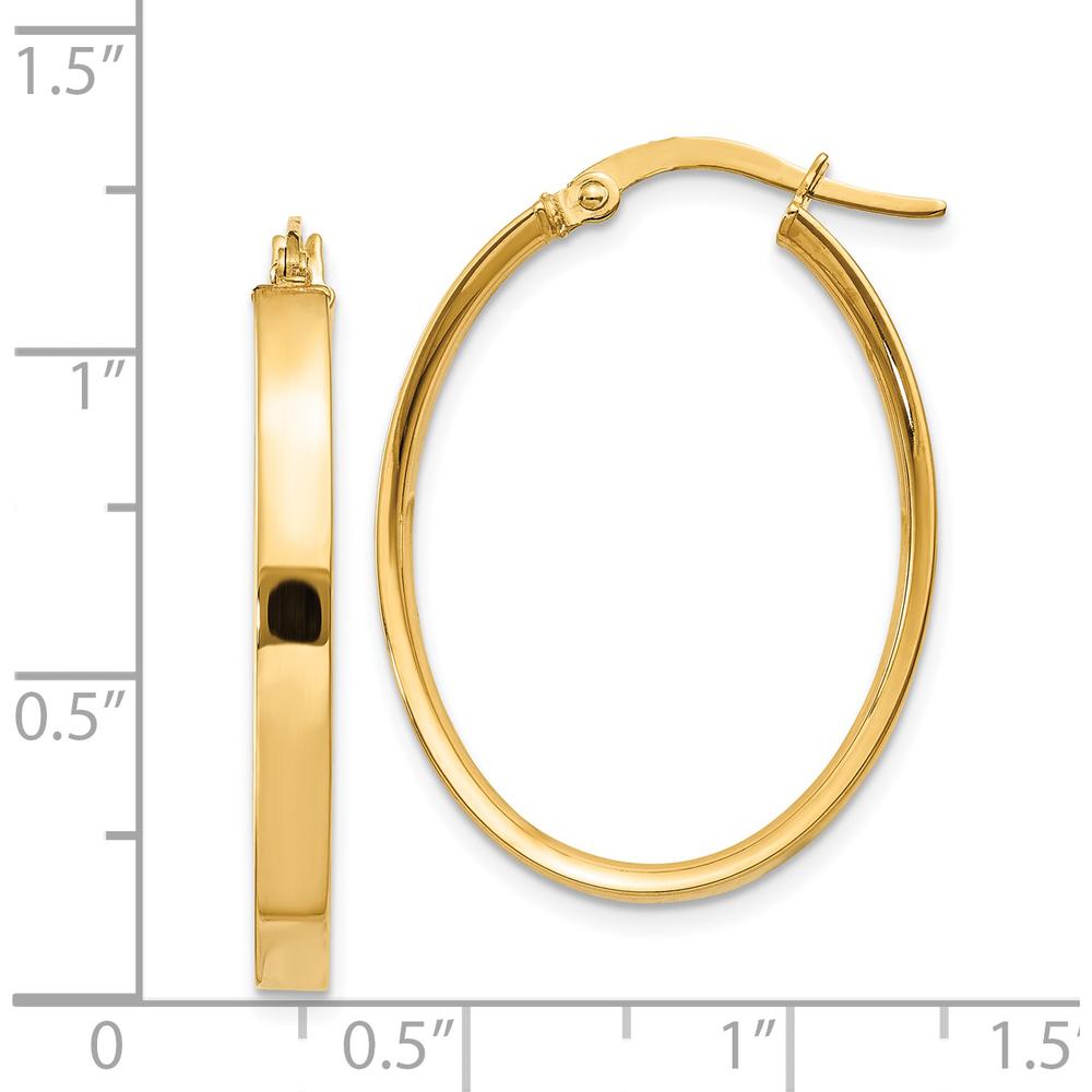 14K Yellow Gold 3mm Oval Hoop Earrings - Polished Finish by Monteluci Fine Jewelry