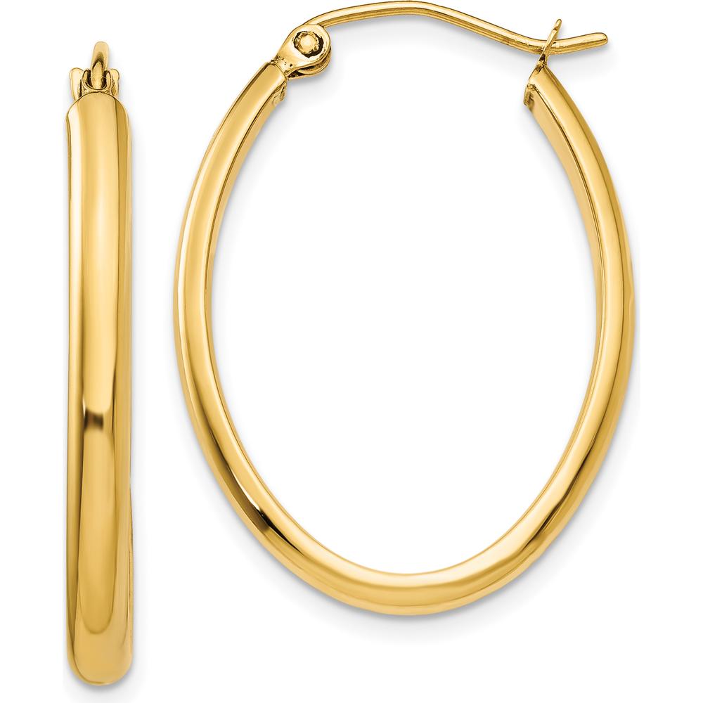 14K Yellow Gold 3mm Oval Hoop Earrings - Polished Finish by 0
