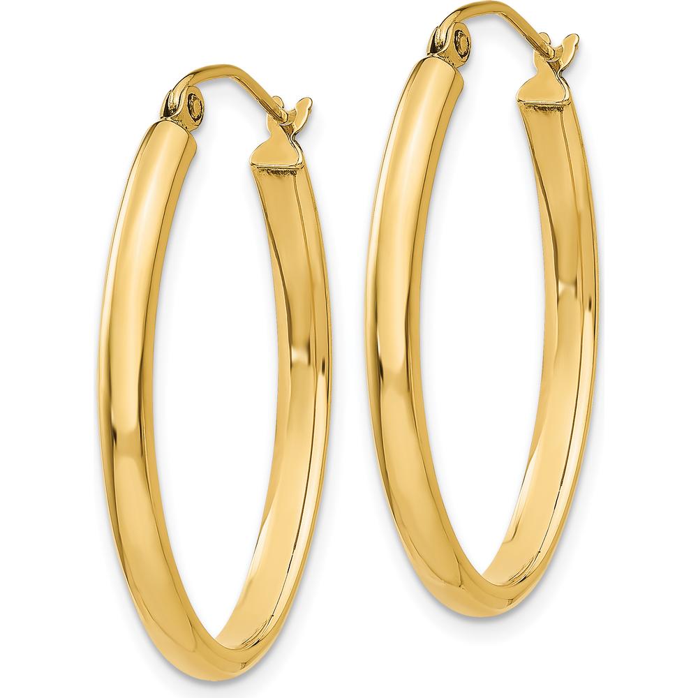 14K Yellow Gold 3mm Oval Hoop Earrings - Polished Finish by 0
