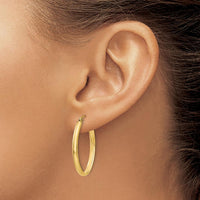 14K Yellow Gold 3mm Oval Hoop Earrings - Polished Finish by 0
