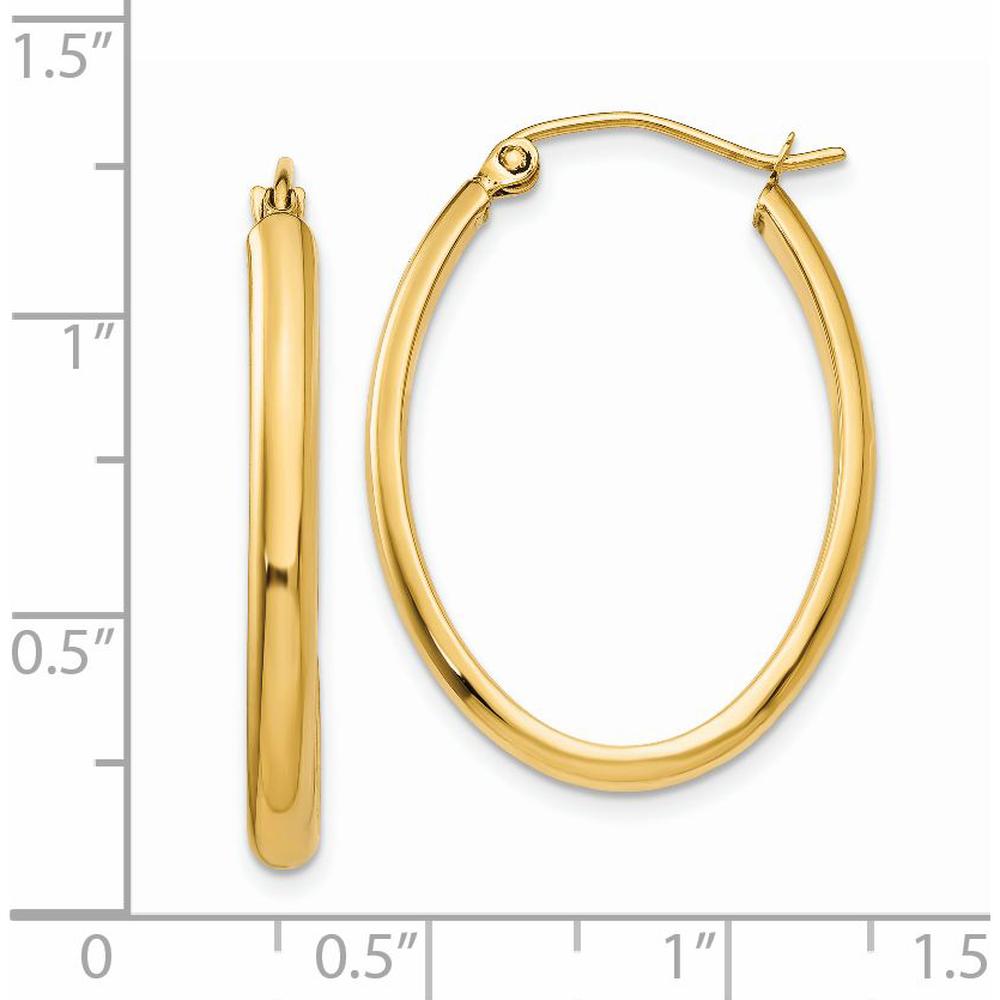 14K Yellow Gold 3mm Oval Hoop Earrings - Polished Finish by 0