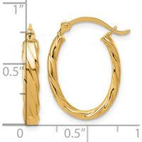 14K Yellow Gold 3mm Patterned Oval Hoop Earrings with Striped Texture - 17.75mm Length, 14mm Width by 0