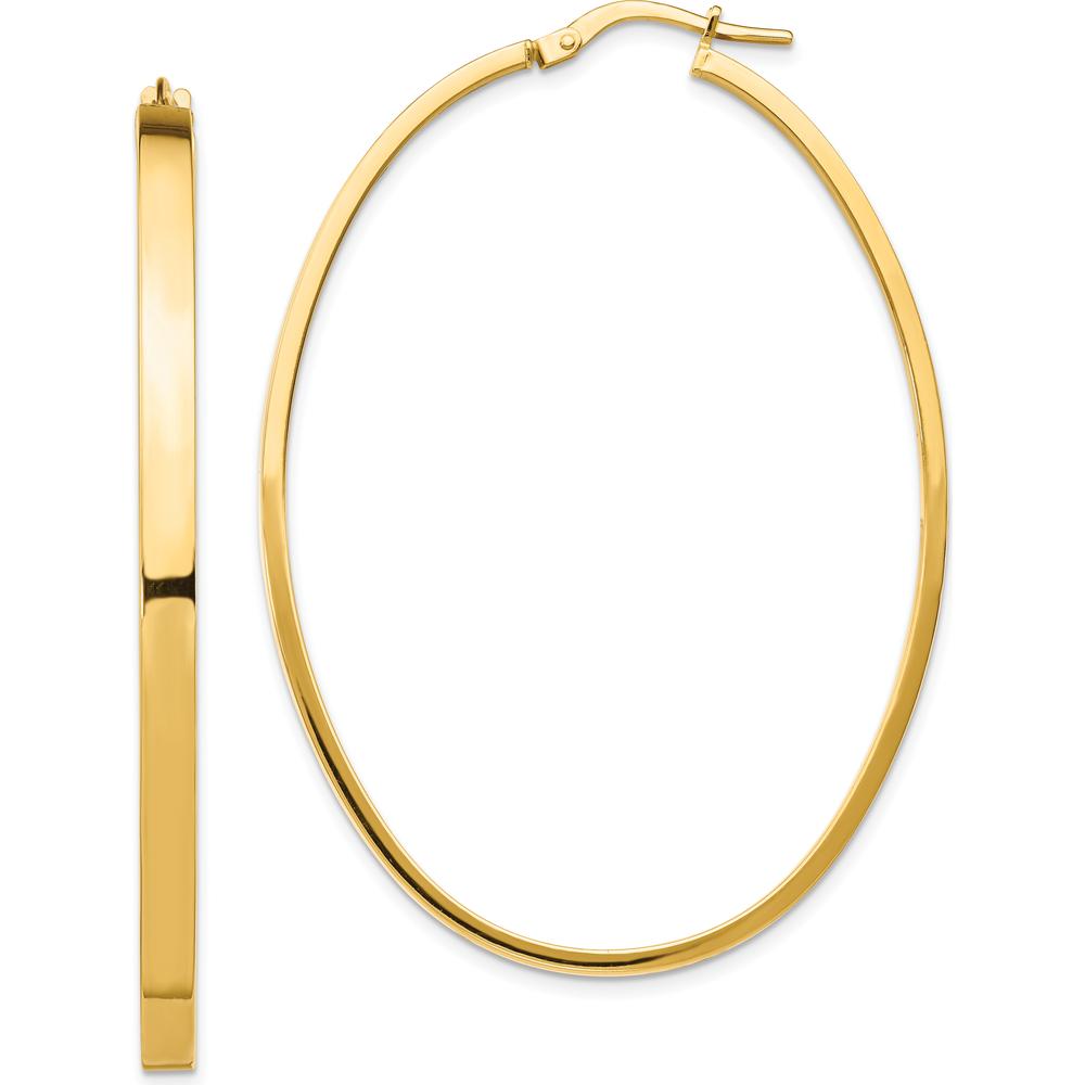 14K Yellow Gold 3mm Polished Large Oval Hoop Earrings by Oro Pregiato