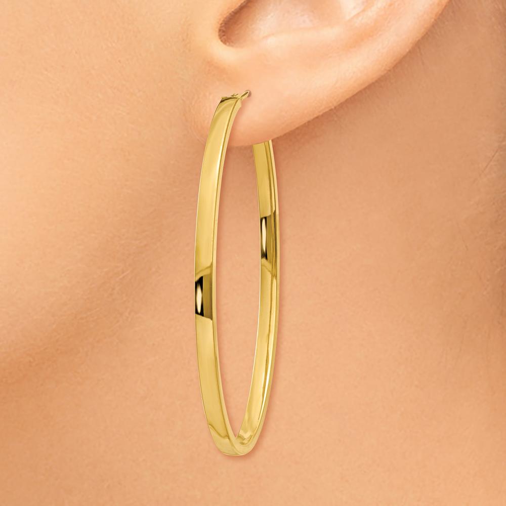 14K Yellow Gold 3mm Polished Large Oval Hoop Earrings by Oro Pregiato