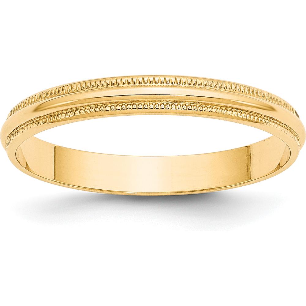 14K Yellow Gold 3mm Polished Milgrain Half-Round Wedding Band - Lightweight, Sizeable, and Engravable by Luciano & Cie