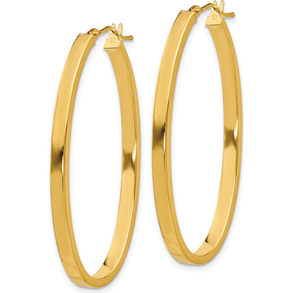 14K Yellow Gold 3mm Polished Oval Hoop Earrings - Lightweight and Elegant Design by Oro Pregiato