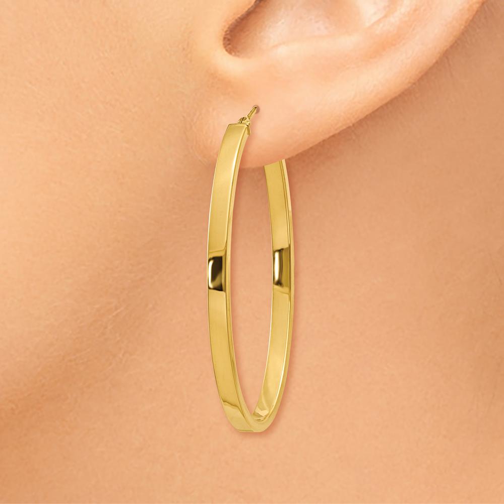 14K Yellow Gold 3mm Polished Oval Hoop Earrings - Lightweight and Elegant Design by Oro Pregiato