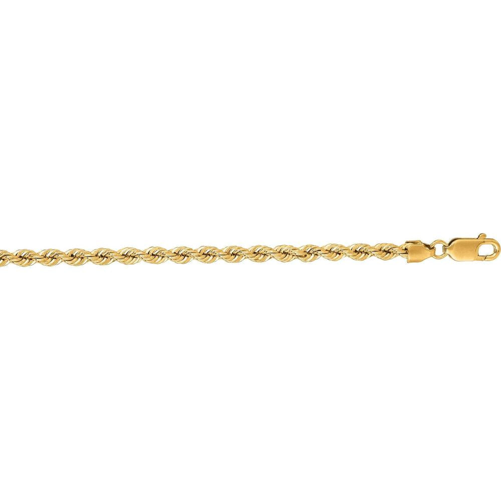 14K Yellow Gold 3mm Polished Rope Chain Necklace - 24" by Orozza Fine Jewelry