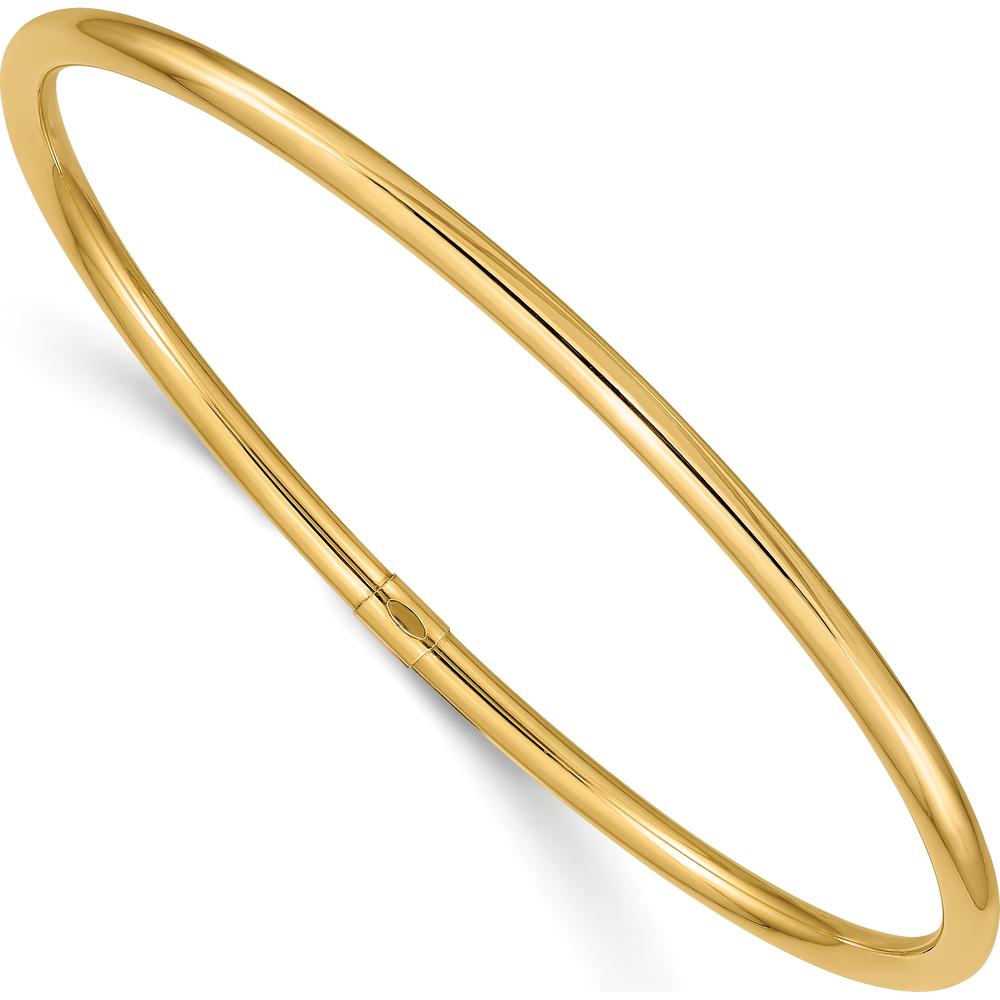 14K Yellow Gold 3mm Polished Round Tube Slip-on Bangle Bracelet - 8.25" by Oro Pregiato