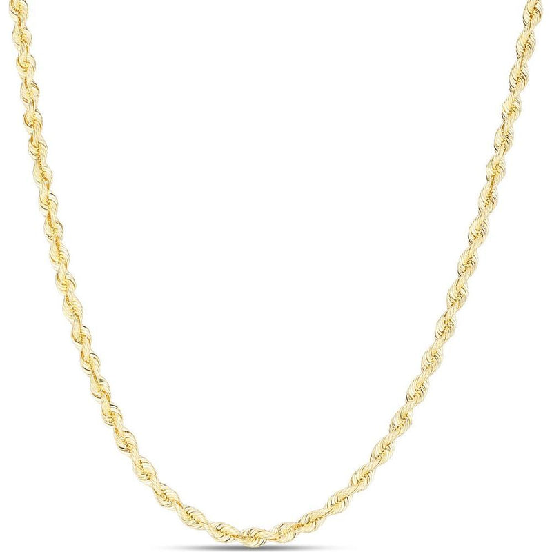 14K Yellow Gold 3mm Silk Rope Chain with Polished Finish - 24" by Orozza Fine Jewelry